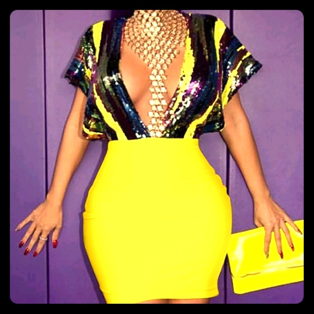 Deep V Neck Sequin Bodycon Dress